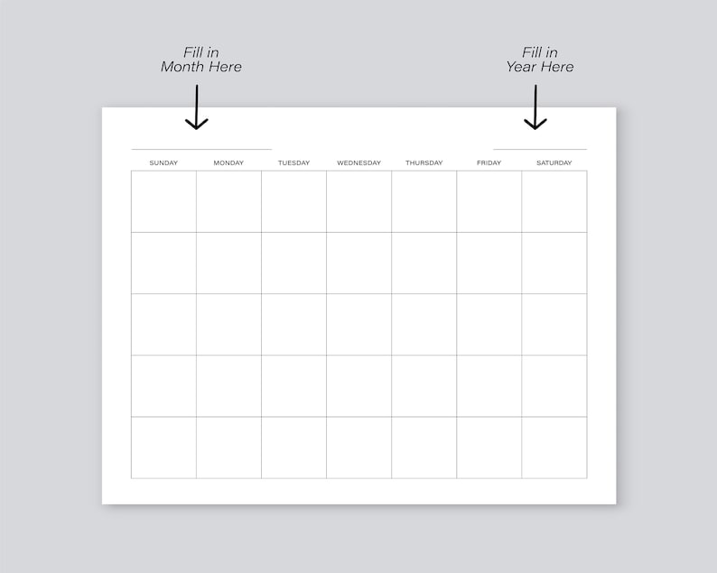 Printable Blank Monthly Calendar Landscape Calendar Template - Etsy