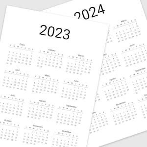 Calendrier annuel espagnol 2023-2024 imprimable Calendario Español Calendrier numérique Calendrier d'une page Style minimaliste. image 5