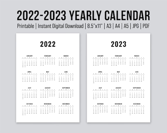 Electronic Calendar 2023 Printable 2022-2023 Yearly Calendar Digital Calendar | Etsy Australia