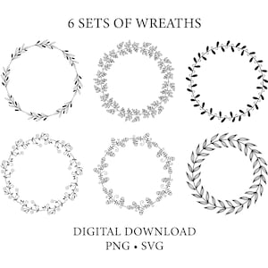 6 Sets of Wreath Bundle in Black. Collections of borders for cards, invitation, award. PNG and SVG. Instant Download.