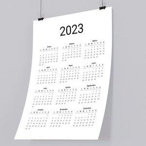 Calendrier annuel espagnol 2023-2024 imprimable Calendario Español Calendrier numérique Calendrier d'une page Style minimaliste. image 3