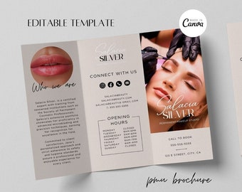 Minimalist PMU Trifold Brochure Template, Editable Beauty Salon Price List, Printable Pamphlet Price List, Canva Minimalist Trifold Template