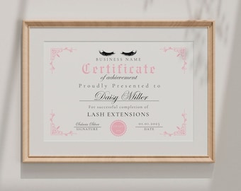 Editable Lash Extension Certificate Template: Pink Beauty Certification (Digital Download)