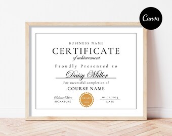 Printable Certificate of Completion Template: Editable Canva Design