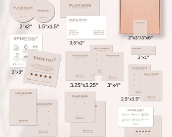 Minimalist Jewelry Business Template Bundle, Beige Editable Earring Card,Necklace Display Card,Thank You Card, Care Card,Jewellery Packaging
