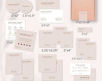 Minimalist Jewelry Business Template Bundle, Beige Editable Earring Card,Necklace Display Card,Thank You Card, Care Card,Jewellery Packaging