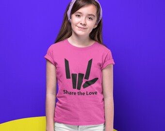 Share The Love Unisex Youths Short Sleeve T-Shirt Kids T-Shirt Tops Gray
