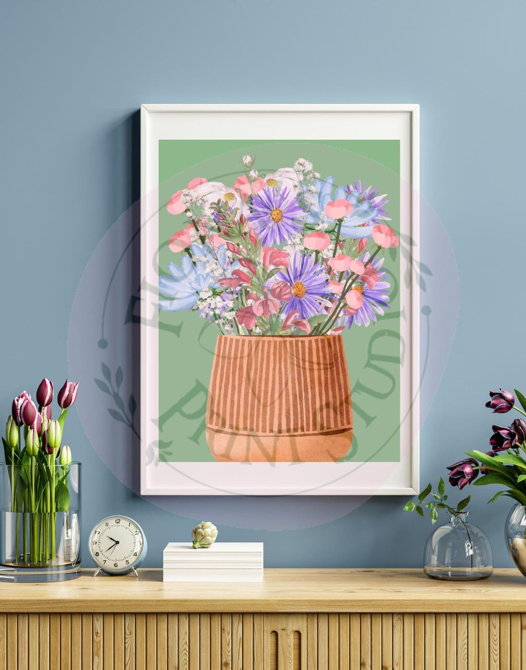 Flowers in Vase Digital Print – Modern Pastel Wall Art, Floral ...