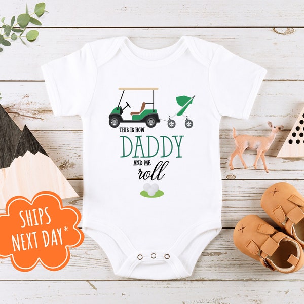 This is How Me and Daddy Roll Onesie® - Golfing Buddy Natural Bodysuit  - Gender Neutral Onesie® - New Dad Gift - Newborn and Infant Clothes