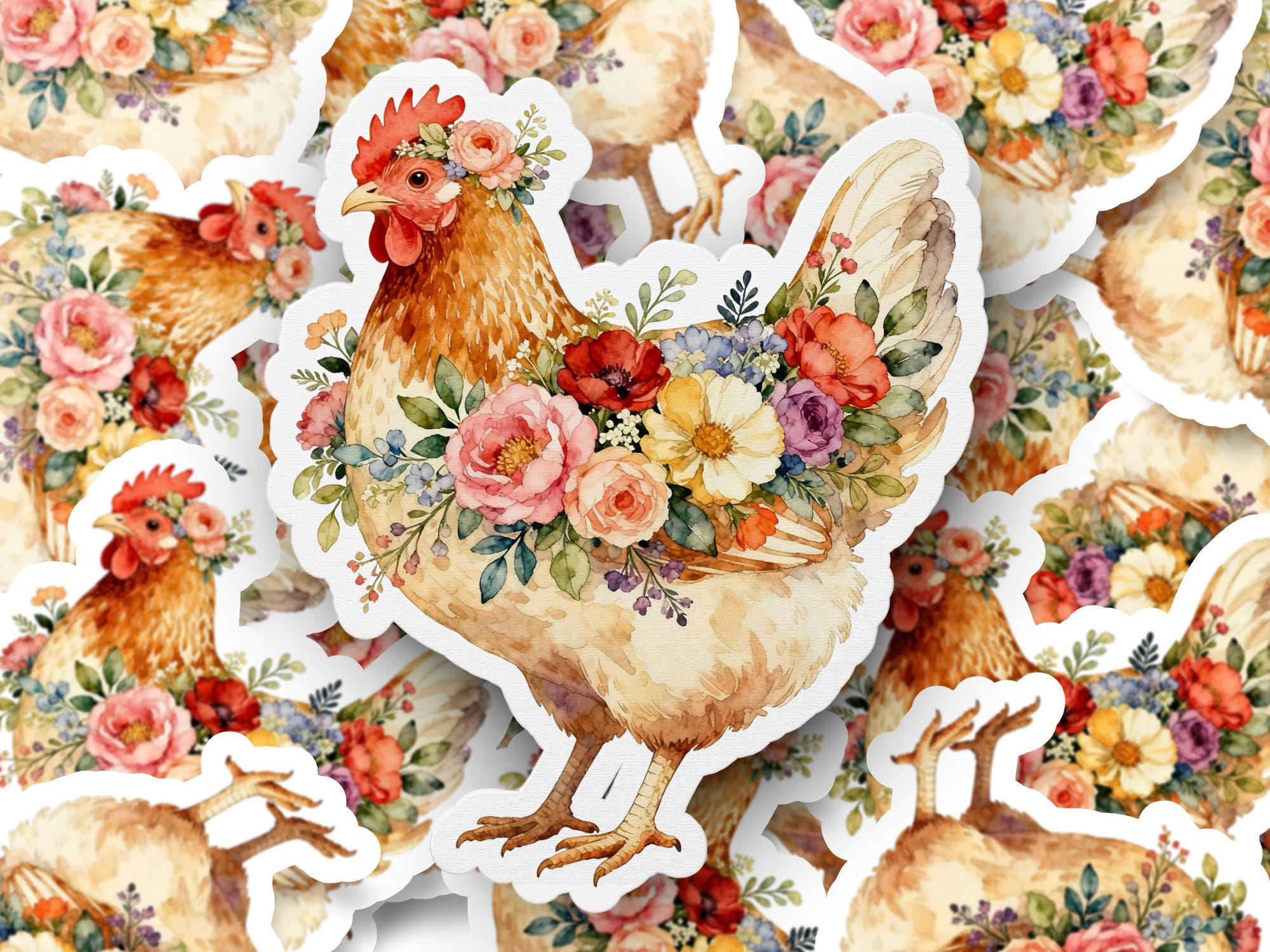 Floral Watercolor Chicken PNG, Farm Animal Clipart (digital Download ...
