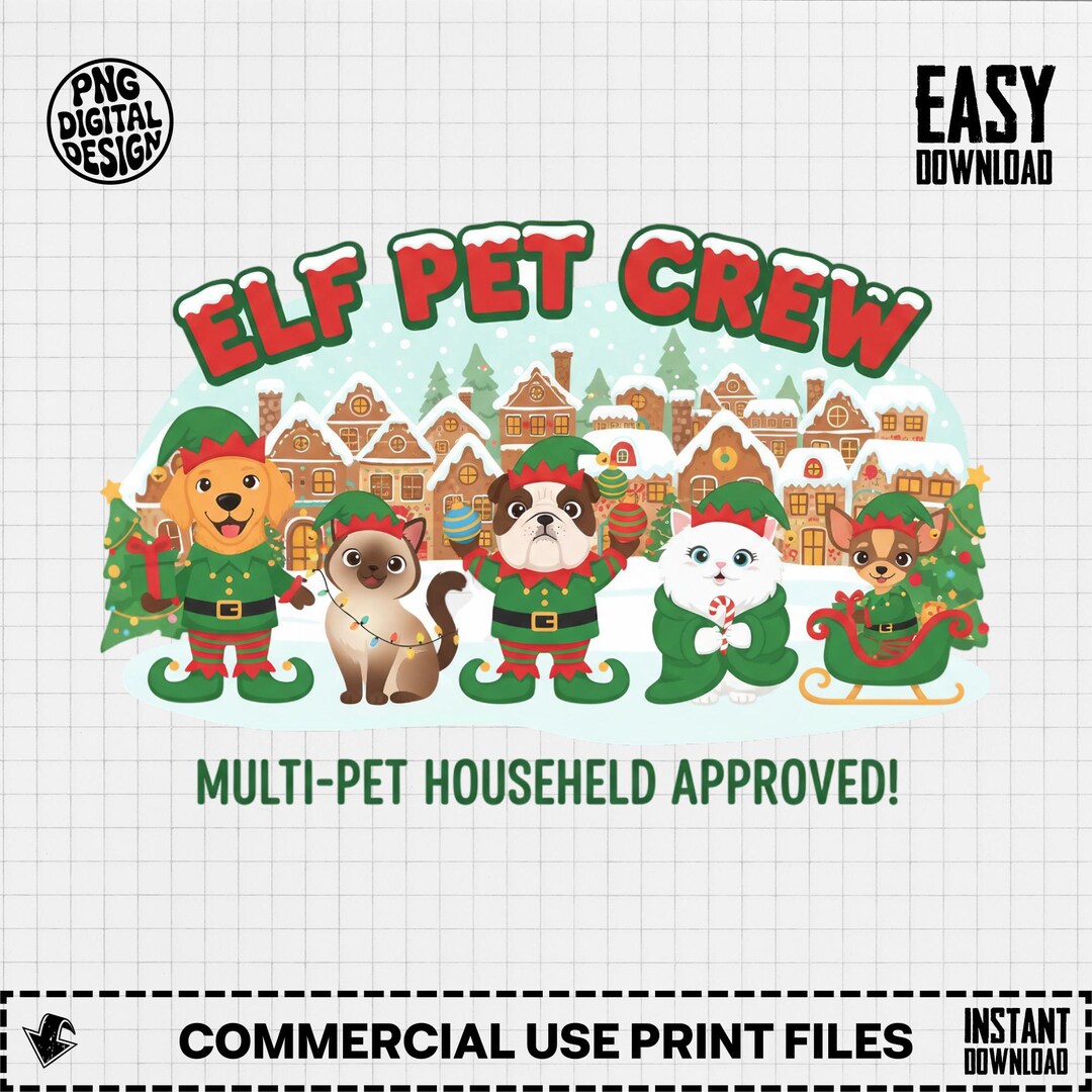 Elf Pet Crew PNG, Holiday Animal Clipart for Christmas Sublimation ...