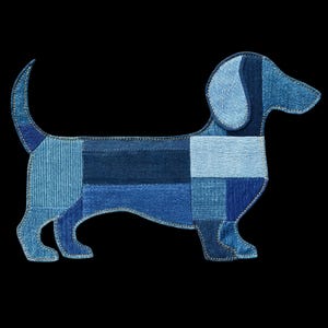 Faux denim patchwork teckel PNG voor sublimatie of afdrukken met beeldoverdrachttechnieken voor quilts inbegrepen (DIGITAL DOWNLOAD)