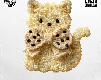Faux Yarn Cute Coquette Bow Cat PNG, Fuzzy Kitten, Digital Download, Sublimation Designs, DTF, DIY Projects