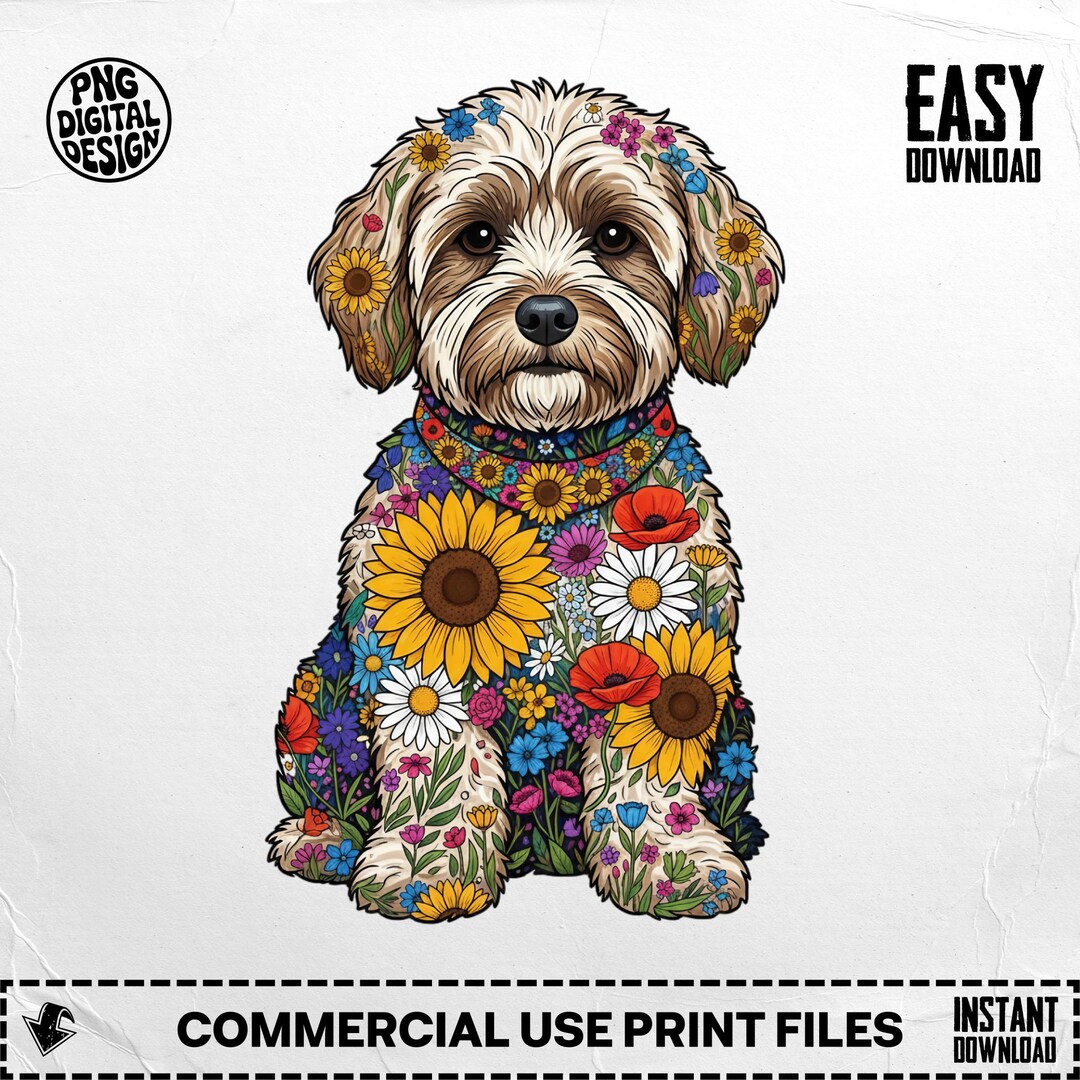 Floral Maltipoo Dog PNG, Sunflower Clipart (digital Download) - Etsy
