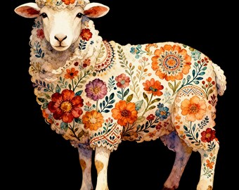 Floral Sheep PNG, Boho Lamb Clipart (Digital Download)