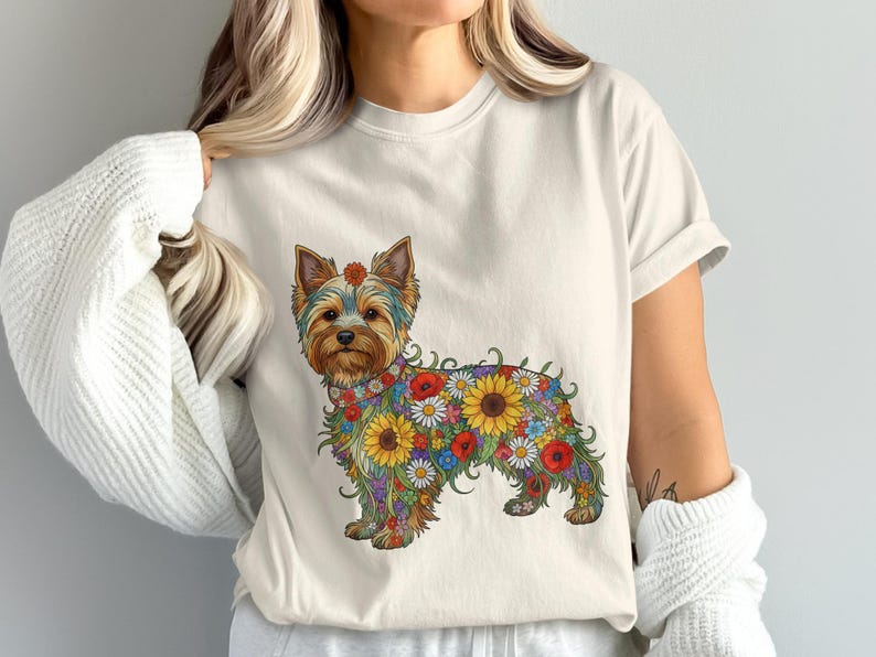 Floral Yorkshire Terrier PNG, Sunflower Dog Clipart (digital Download ...
