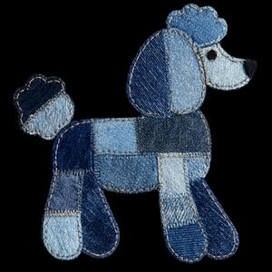 Faux Denim Patchwork Poodle PNG for Sublimation or Printing with Image Transfer Techniques for Quilts Included (DIGITAL DOWNLOAD)
