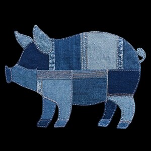 Faux Denim Patchwork Schwein PNG für Sublimation oder Druck mit Bildtransfertechniken für Quilts enthalten (DIGITALER DOWNLOAD)