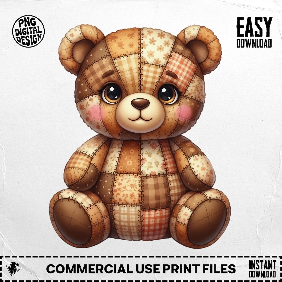 Patchwork Boar Patchwork Teddy Bear PNG, Quilted Clipart for Sublimation, DIY Crafts ...
