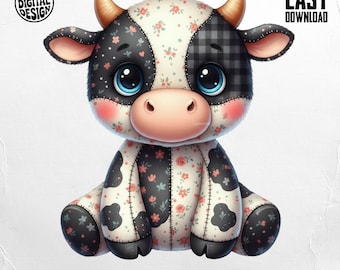 Patchwork Holstein Cow PNG, Quilted Clipart for Sublimation DIY Projects T-Shirt (Digital Download)