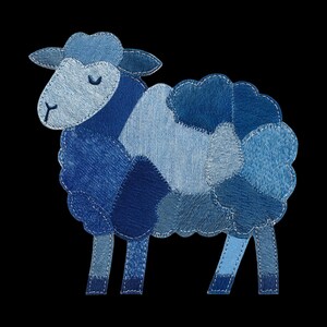 Faux Denim Patchwork Blau Schaf PNG für Sublimation oder Druck mit Bildtransfertechniken für Quilts enthalten (DIGITAL DOWNLOAD)