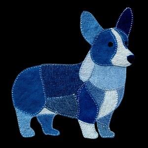 Corgi galés con patchwork de mezclilla sintética PNG para sublimación o impresión con técnicas de transferencia de imágenes para colchas incluidas (descarga digital)