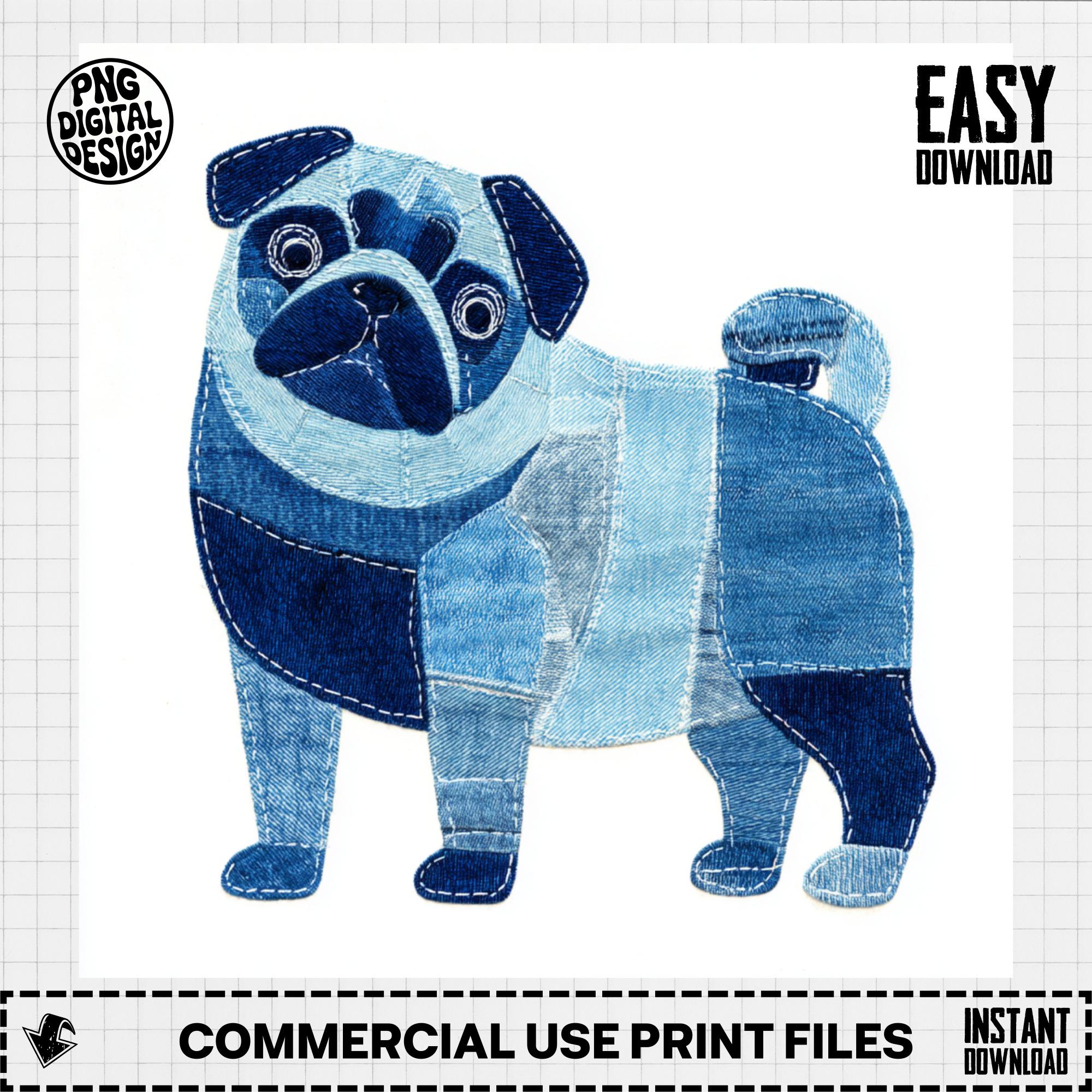 Faux Denim Patchwork Pug PNG for Sublimation or Printing With Image ...