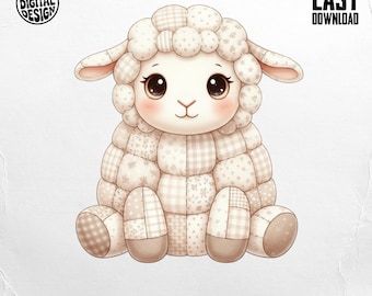 Quilted Sheep PNG, Plush Clipart for Sublimation, T-Shirt Digital Download
