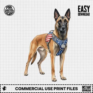 Patriotic Belgian Malinois PNG Sublimation, K9 Military Dog 4th of July USA Flag Watercolor Design, Service Dog Lover Gift Digital Download