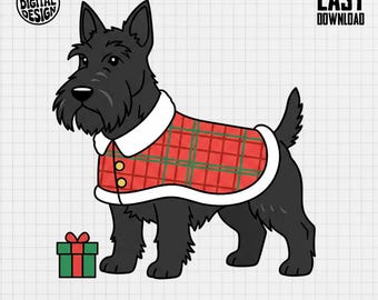 Scottish Terrier Christmas Clipart, Holiday Dog PNG (Digital Download)