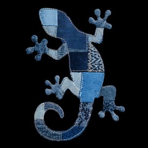 Faux Denim Patchwork Gecko PNG for Sublimation or Printing with Image Transfer Techniques for Quilts Included (DIGITAL DOWNLOAD)