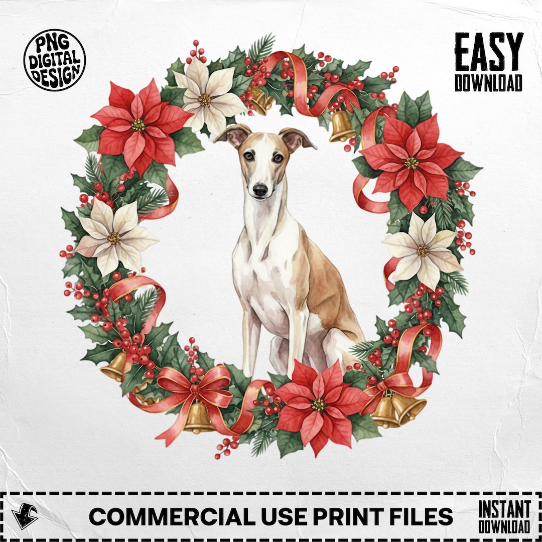 whippet-dog-christmas-wreath-png-watercolor-for-sublimation-and-diy