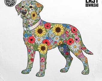 Floral Labrador Retriever PNG, Flower Dog Clipart (Digital Download)