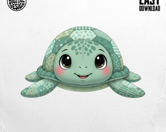 Cute Turtle PNG, Quilted Sea Turtle Clipart for Sublimation, DIY Projects, T-Shirt, Digital Download