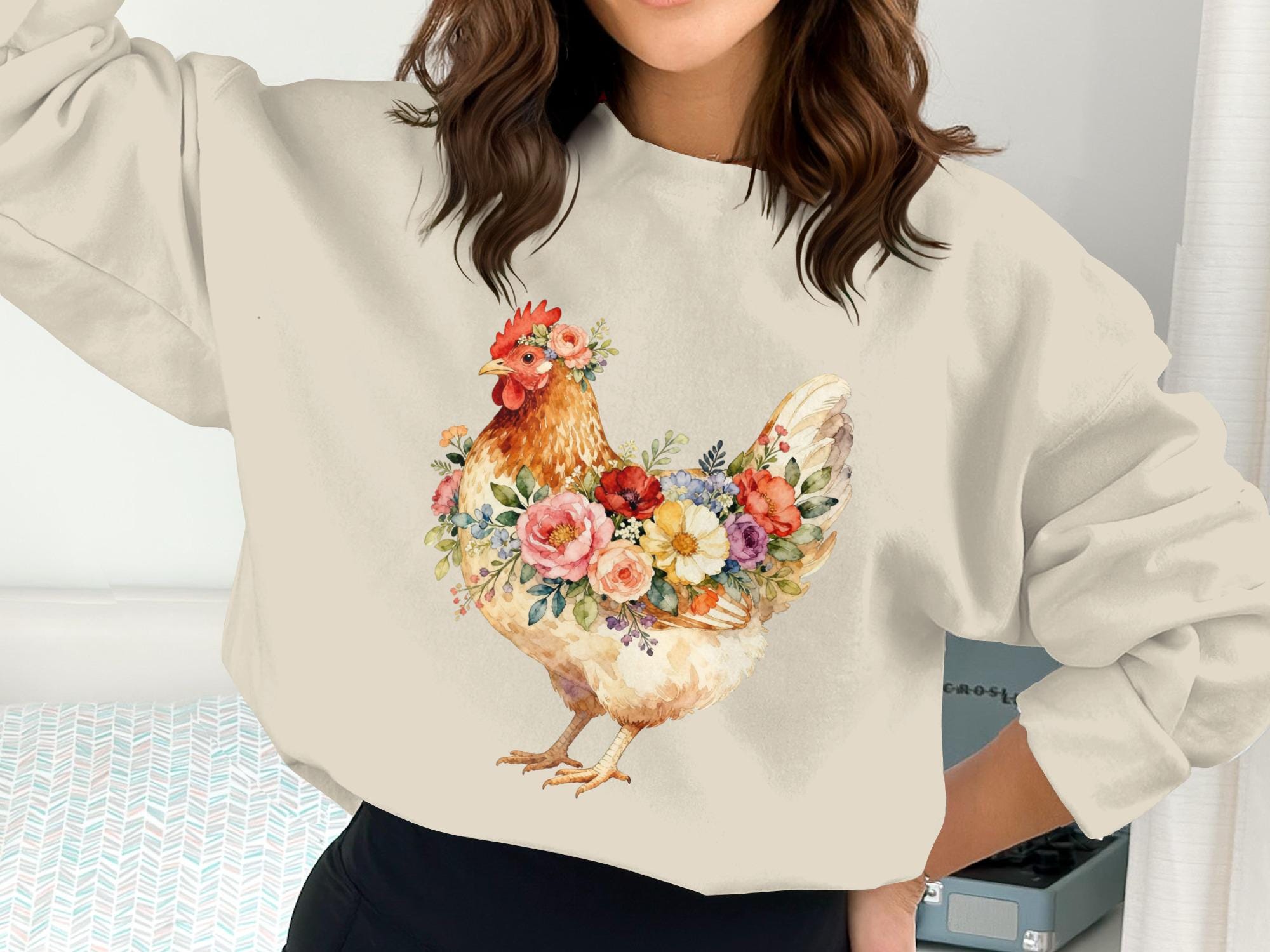 Floral Watercolor Chicken PNG, Farm Animal Clipart (digital Download ...