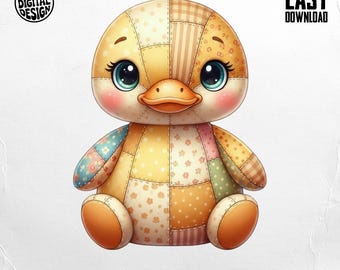 Cute Duck PNG, Quilted Clipart for Baby Shower Sublimation DIY Projects (Digital Download, T-Shirt, Digital)