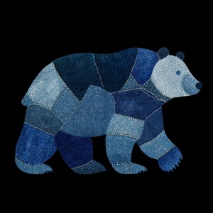 Oso marrón con patchwork de mezclilla sintética PNG para sublimación o impresión con técnicas de transferencia de imagen para colchas incluidas (DESCARGA DIGITAL)