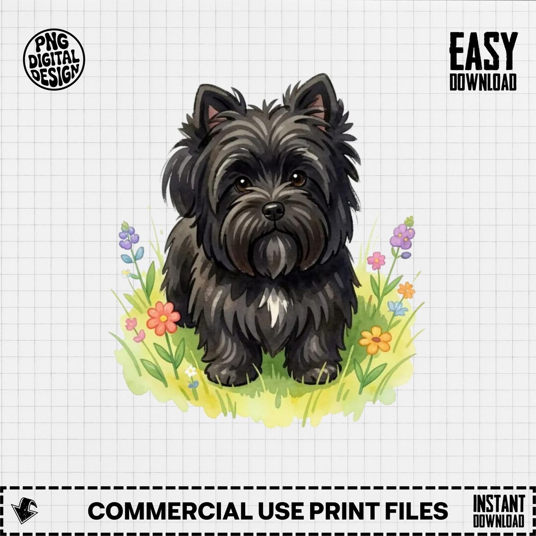 Cairn Terrier Dog Floral PNG, Cute Watercolor Clipart for Spring ...