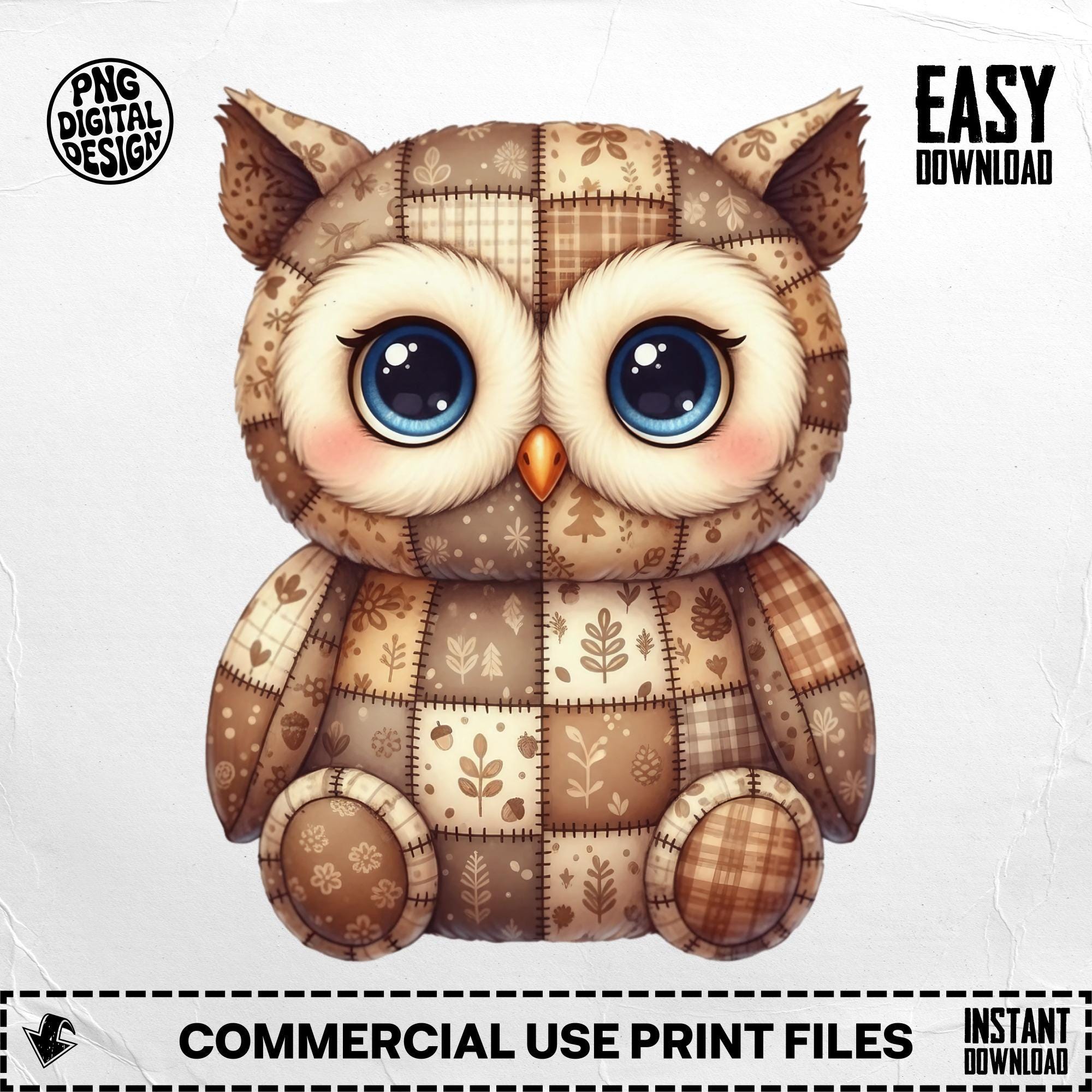 Quilted Owl PNG, Patchwork Clipart for Sublimation, Nursery Decor (Digital Download T-Shirt, Digital