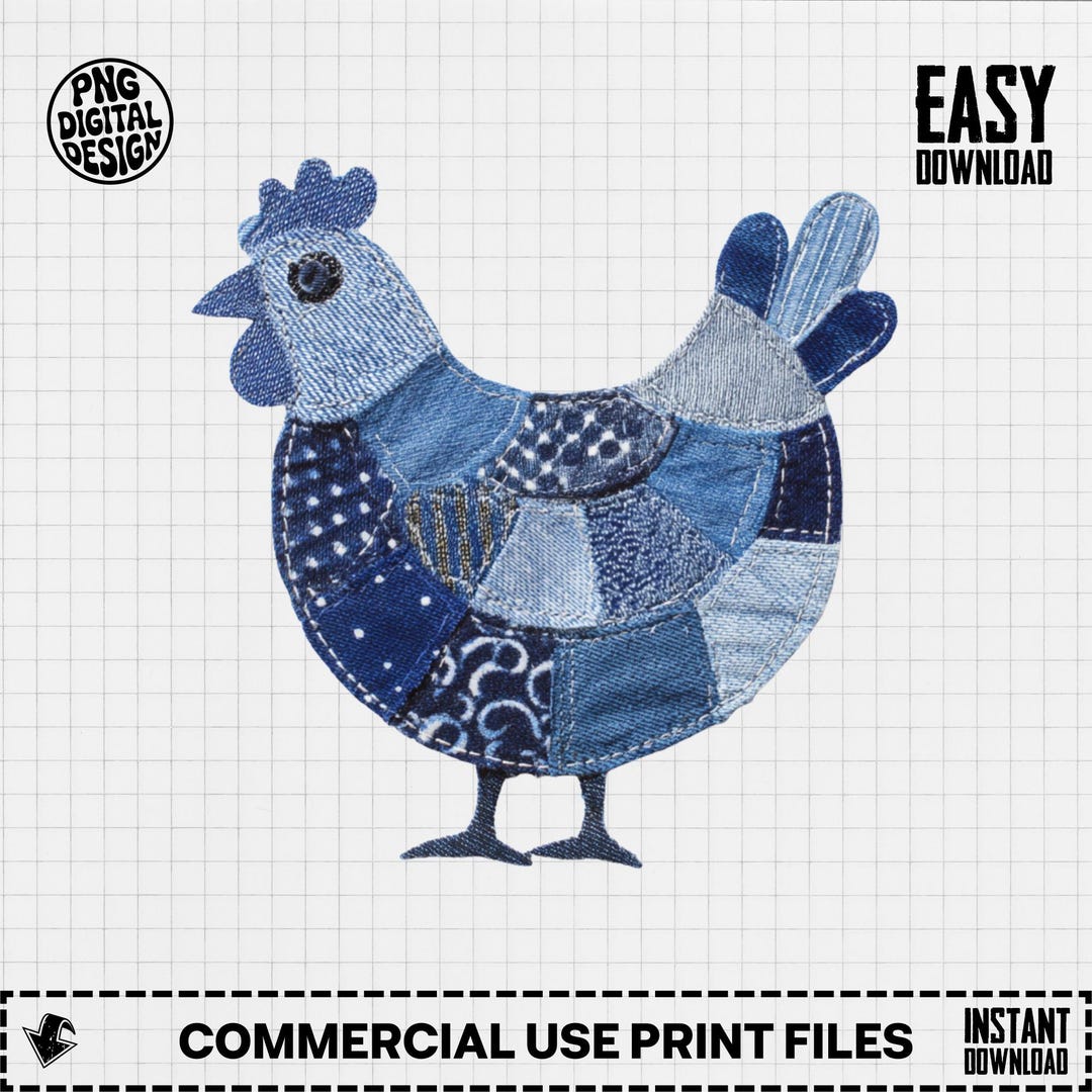 Faux Denim Chicken Patchwork PNG Country Chicken Clipart Digital ...