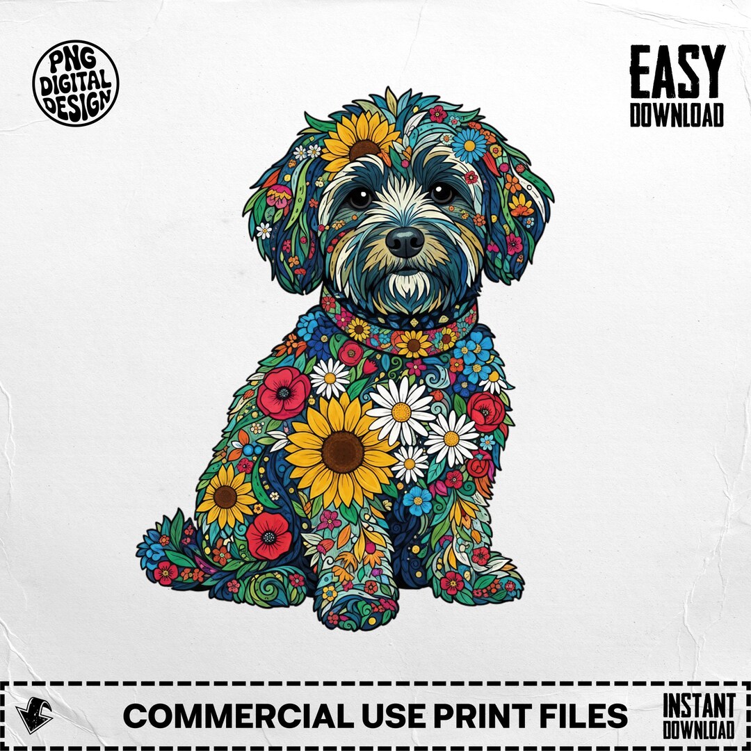 Floral Maltipoo Dog Clipart, Puppy Sublimation PNG (digital Download ...