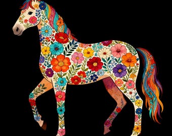 Floral Horse PNG, Boho Sublimation Clipart (Digital Download)