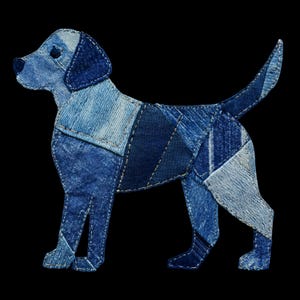 Faux Denim Patchwork, Labrador Retriever PNG för sublimering eller tryck med bildöverföringstekniker för quilts (DIGITAL NEDLADDNING)