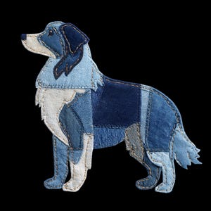 Faux Denim Patchwork Border Collie PNG for Sublimation or Printing with Image Transfer Techniques for Quilts Included (DIGITAL DOWNLOAD)