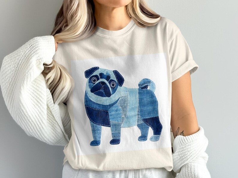 Faux Denim Patchwork Pug PNG for Sublimation or Printing With Image ...