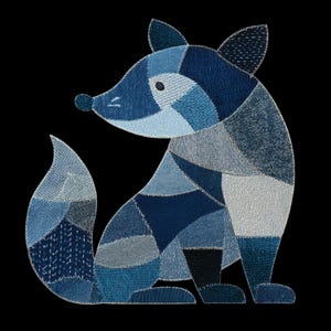 Faux Denim Patchwork Fuchs PNG für Sublimation oder Druck mit Bildtransfertechniken für Quilts inklusive (DIGITAL DOWNLOAD)