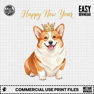 Corgihund Gott Nytt År PNG, Akvarell Digital Nedladdning PNG för Sublimering