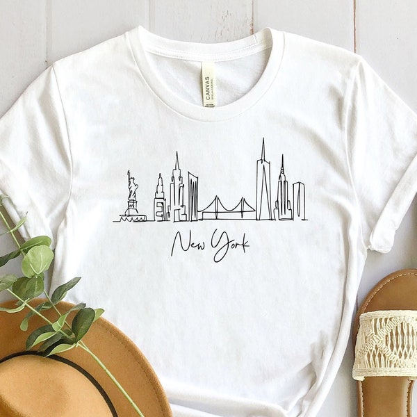 New York T-shirt, New York Skyline Canvas, New York City Shirt, Minimalist Shirt, Girlfriend Gift, Valentines Day Gift, Love Shirt, Gift Tee
