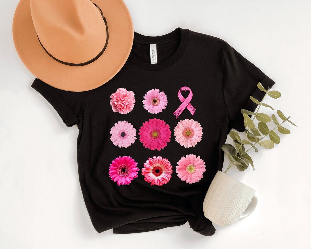 Pink Ribbon Floral Breast Cancer Awareness Shirt - Etsy
