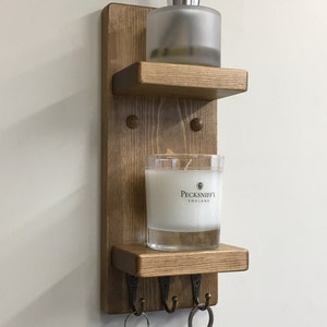 Handmade Oak Waxed Key Holder Double Shelf & Choice of 3 wax and Hook finishes